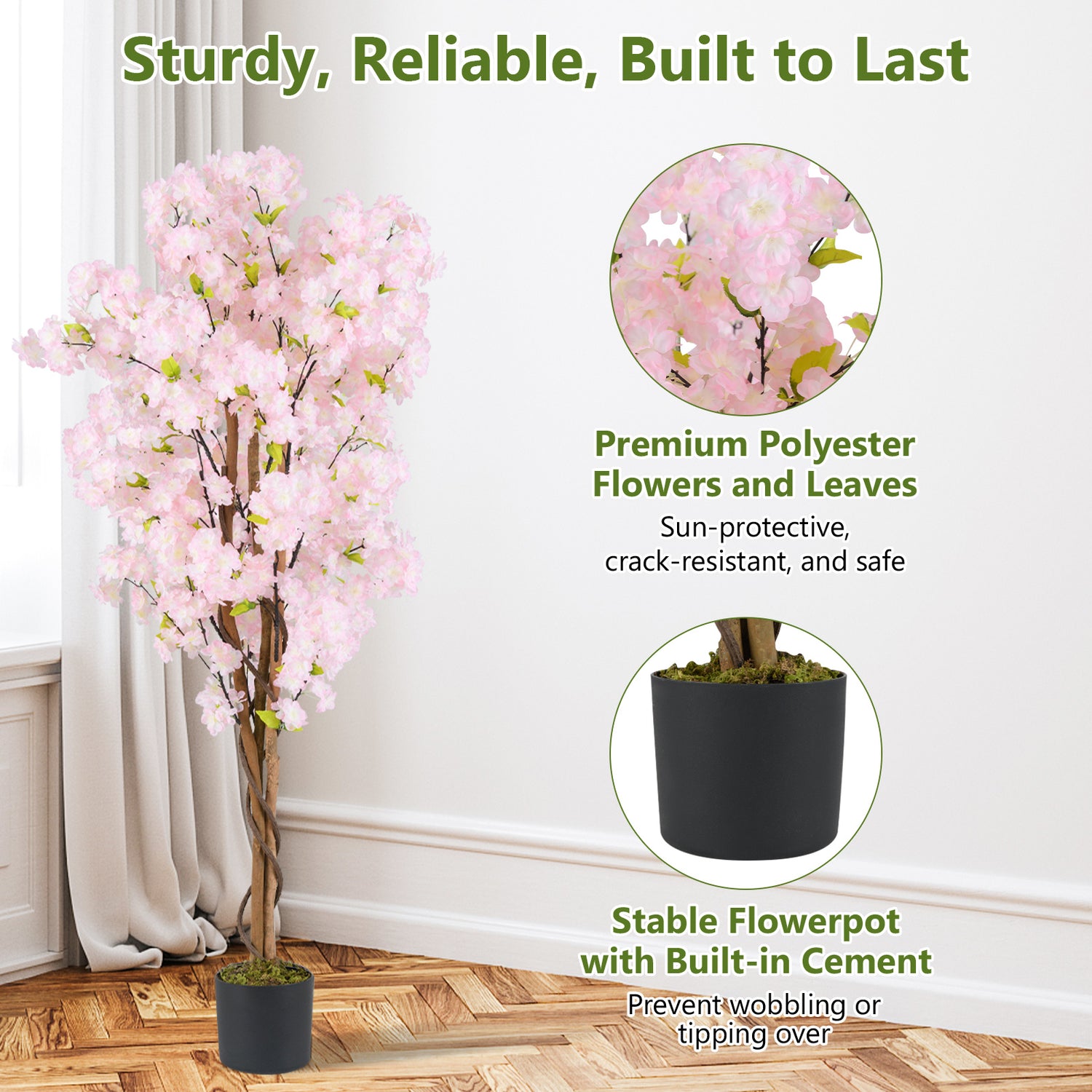 5 FT Tall Artificial Cherry Blossom Tree with Pink Flowers-2 Pack