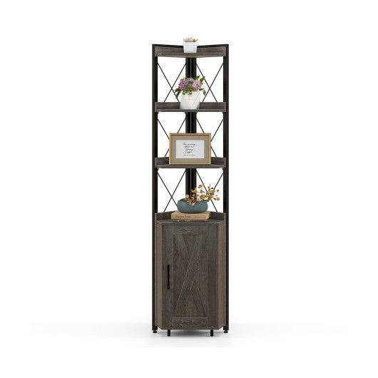 Tall Corner Storage Cabinet with 3-Tier Shelf and Enclosed Cabinet-Gray