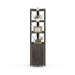 Tall Corner Storage Cabinet with 3-Tier Shelf and Enclosed Cabinet-Gray
