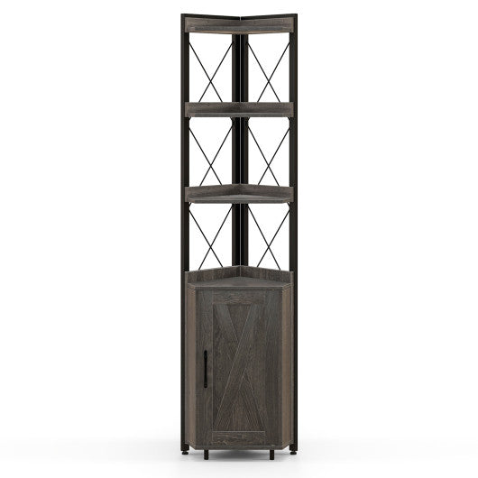 Tall Corner Storage Cabinet with 3-Tier Shelf and Enclosed Cabinet-Gray