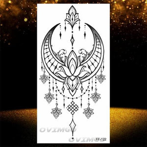 Temporary Lotus Flower Sticker Tattoo Fake Black Elegant Flower Design Women Body Art Fake Arm Tattoo Stickers For Womens
