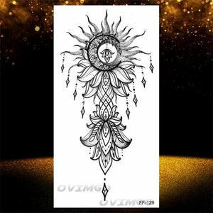 Temporary Lotus Flower Sticker Tattoo Fake Black Elegant Flower Design Women Body Art Fake Arm Tattoo Stickers For Womens