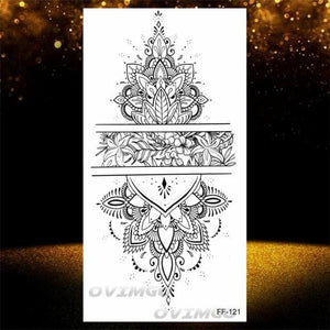 Temporary Lotus Flower Sticker Tattoo Fake Black Elegant Flower Design Women Body Art Fake Arm Tattoo Stickers For Womens