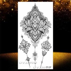 Temporary Lotus Flower Sticker Tattoo Fake Black Elegant Flower Design Women Body Art Fake Arm Tattoo Stickers For Womens