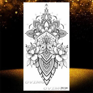 Temporary Lotus Flower Sticker Tattoo Fake Black Elegant Flower Design Women Body Art Fake Arm Tattoo Stickers For Womens