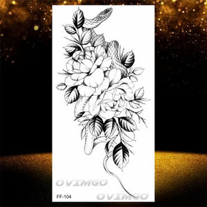 Temporary Lotus Flower Sticker Tattoo Fake Black Elegant Flower Design Women Body Art Fake Arm Tattoo Stickers For Womens