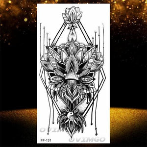 Temporary Lotus Flower Sticker Tattoo Fake Black Elegant Flower Design Women Body Art Fake Arm Tattoo Stickers For Womens
