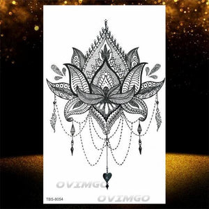 Temporary Lotus Flower Sticker Tattoo Fake Black Elegant Flower Design Women Body Art Fake Arm Tattoo Stickers For Womens