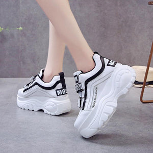Thick Bottom Chunky Womens Sneakers White Black High Heels Strong Woman Casual Autumn Winter Footwear Casual Everyday Walking Fashionable Sneakers