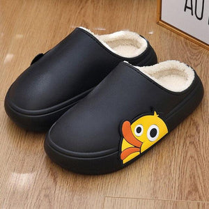 Thick Platform Winter Women Waterproof Non-Slip Home Rubber Slippers Warm Indoor Fur Cotton Women's Cozy Memory Foam Closed Back Slippers Wool-Like Blend Cotton House Shoes