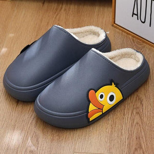 Thick Platform Winter Women Waterproof Non-Slip Home Rubber Slippers Warm Indoor Fur Cotton Women's Cozy Memory Foam Closed Back Slippers Wool-Like Blend Cotton House Shoes
