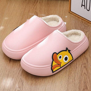 Thick Platform Winter Women Waterproof Non-Slip Home Rubber Slippers Warm Indoor Fur Cotton Women's Cozy Memory Foam Closed Back Slippers Wool-Like Blend Cotton House Shoes