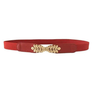 Thin Elastic Stretch Women Buckle Skinny Fashion Belts Metal Leaf Buckle Design Belts For Ladies