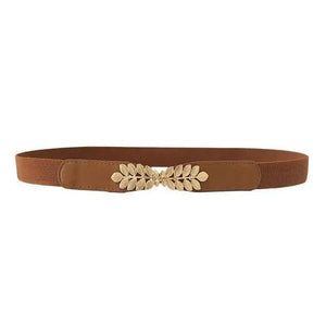 Thin Elastic Stretch Women Buckle Skinny Fashion Belts Metal Leaf Buckle Design Belts For Ladies