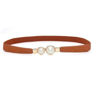 Thin Elastic Stretch Women Buckle Skinny Fashion Belts Metal Leaf Buckle Design Belts For Ladies