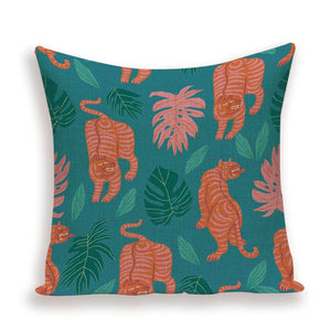 Tiger Cushion Case Autumn Jungle Home Decor Pillows Cases Leopard Printed Animal Throw Pillow Covers Decorative Pillowcase Soft Cushion Covers For Bedroom Sofa Bed Linen Pillow Covers 45X45CM
