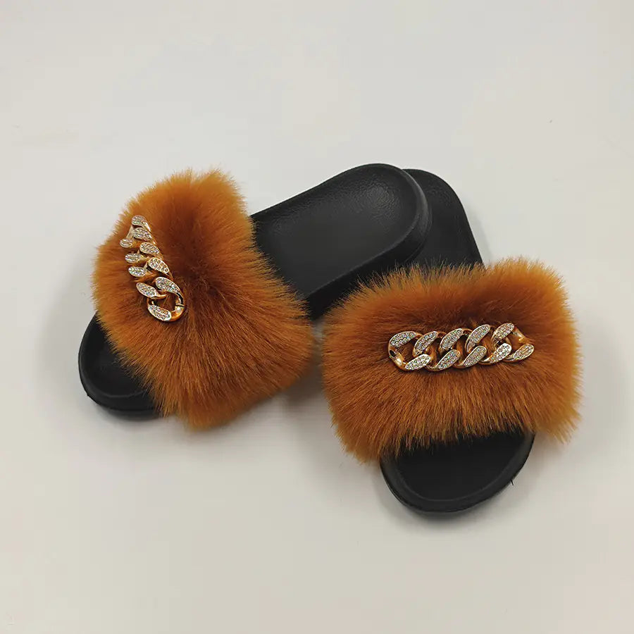 Plush Imitation Fox Fur Flip Flops Fashion Slippers