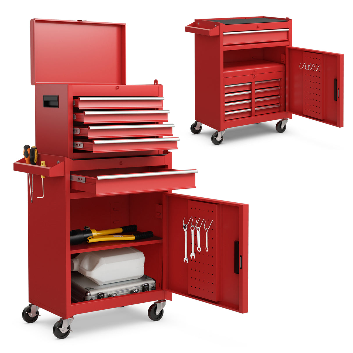 2-in-1 Tool Chest and Cabinet with 5 Sliding Drawers-Black