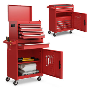 2-in-1 Tool Chest and Cabinet with 5 Sliding Drawers-Black