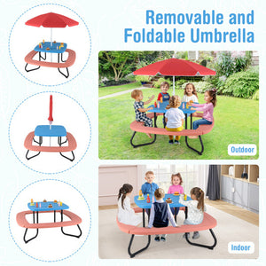 Toddler Outdoor Activity Table with Adjustable and Collapsible Umbrella-Blue