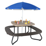 Toddler Outdoor Activity Table with Adjustable and Collapsible Umbrella-Brown