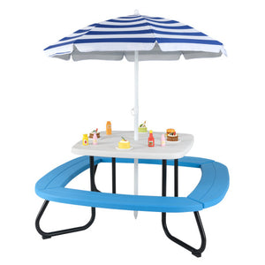 Toddler Outdoor Activity Table with Adjustable and Collapsible Umbrella-White