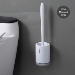 Toilet Brush and Holder Set No Dead Corners Wall-Mounted Toilet Brush Bathroom Accessories Set Toilet Brush And Bracket Set Non Slip Long Handle Soft Silicone Bristles Flexible Toilet Brush Head Wall-Mounted Drip-Proof