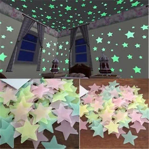 Top Quality 50pcs 3D Stars Glow In The Dark Wall Stickers Luminous Fluorescent Wall Stickers For Kids Baby Room Bedroom Ceiling Home Decor