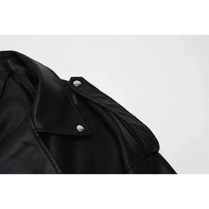 PU Faux Leather Jacket Women Loose Sashes Casual Biker Jackets Outwear Female Tops BF Style Black Leather Jacket Coat