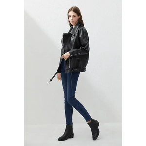 PU Faux Leather Jacket Women Loose Sashes Casual Biker Jackets Outwear Female Tops BF Style Black Leather Jacket Coat