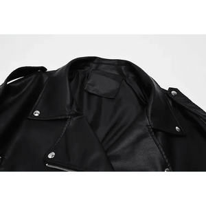 PU Faux Leather Jacket Women Loose Sashes Casual Biker Jackets Outwear Female Tops BF Style Black Leather Jacket Coat