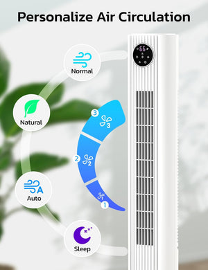Tower Fan for Bedroom, 90° Oscillating Fan with 12H Timer, 37”Standing Fans with Remote, Bladeless Fan with 4 Modes & 3 Speeds