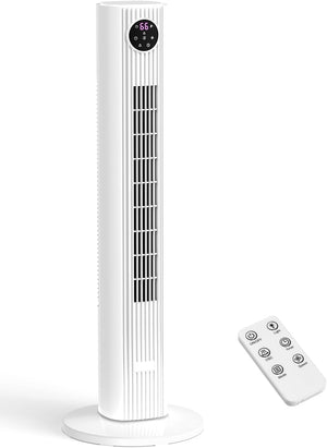 Tower Fan for Bedroom, 90° Oscillating Fan with 12H Timer, 37”Standing Fans with Remote, Bladeless Fan with 4 Modes & 3 Speeds