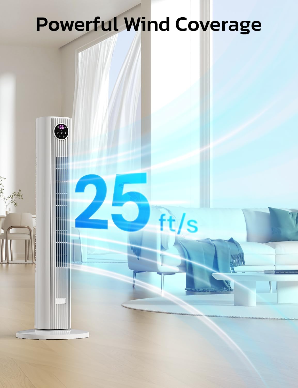 Tower Fan for Bedroom, 90° Oscillating Fan with 12H Timer, 37”Standing Fans with Remote, Bladeless Fan with 4 Modes & 3 Speeds