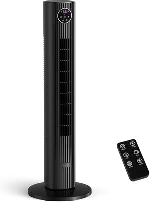 Tower Fan for Bedroom, 90° Oscillating Fan with 12H Timer, 37”Standing Fans with Remote, Bladeless Fan with 4 Modes & 3 Speeds