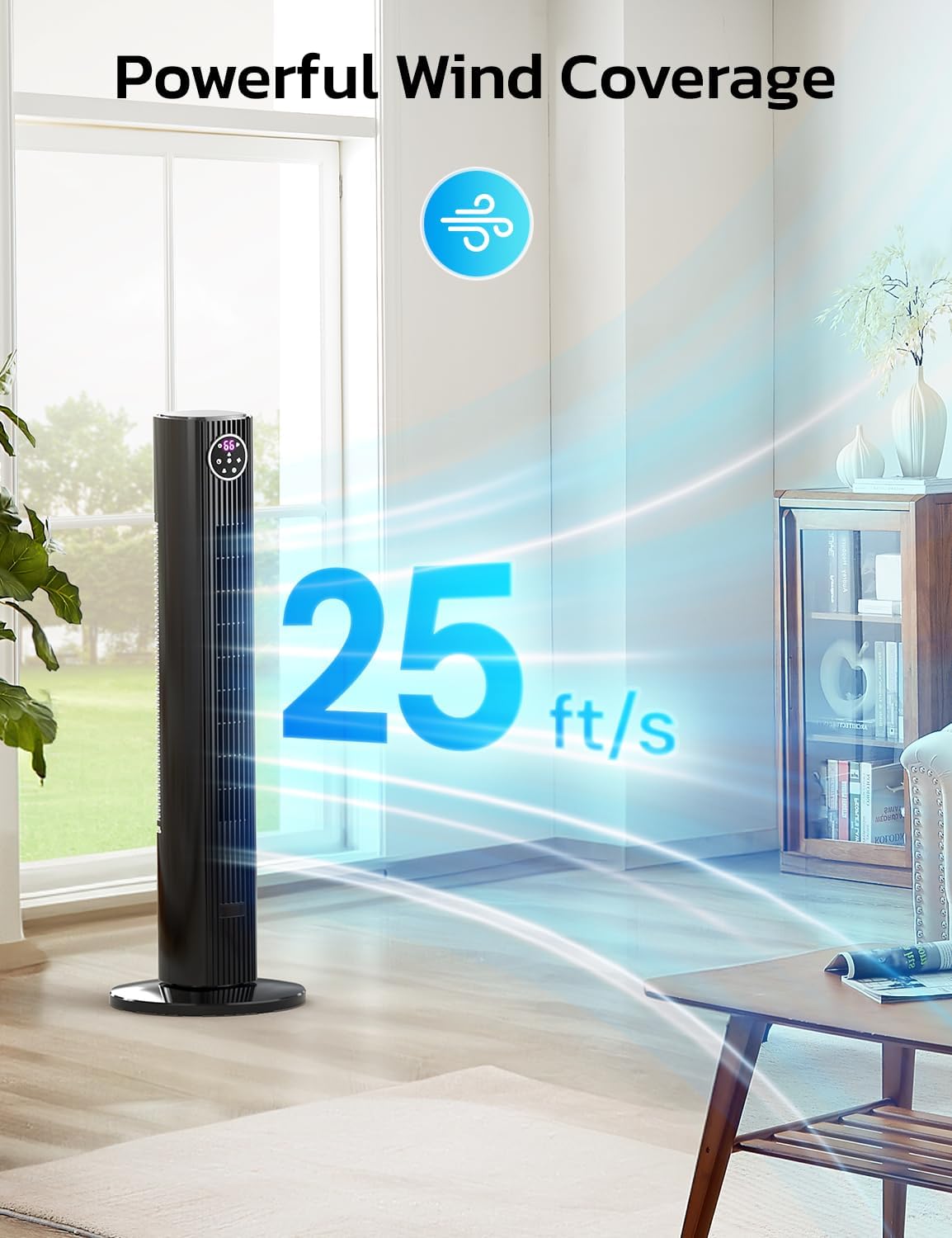 Tower Fan for Bedroom, 90° Oscillating Fan with 12H Timer, 37”Standing Fans with Remote, Bladeless Fan with 4 Modes & 3 Speeds