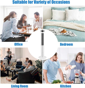 Tower Fan Portable Electric Oscillating Fan Quiet Cooling Remote Control Standing Bladeless Floor Fans 3 Speeds Wind Modes Timer