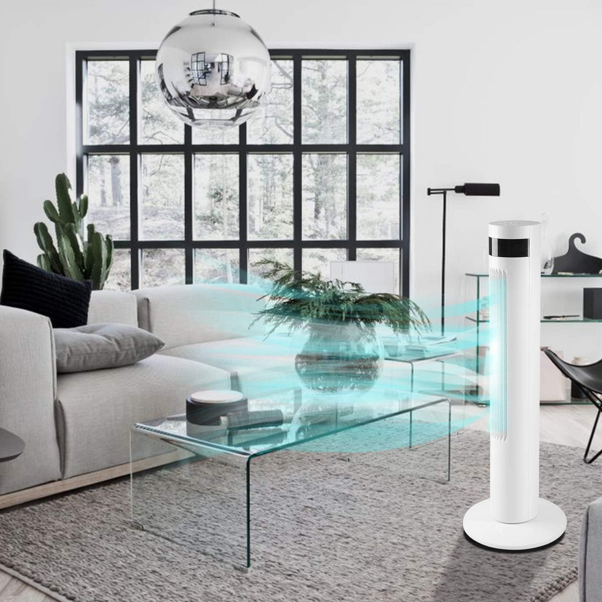 Tower Fan Portable Electric Oscillating Fan Quiet Cooling Remote Control Standing Bladeless Floor Fans 3 Speeds Wind Modes Timer