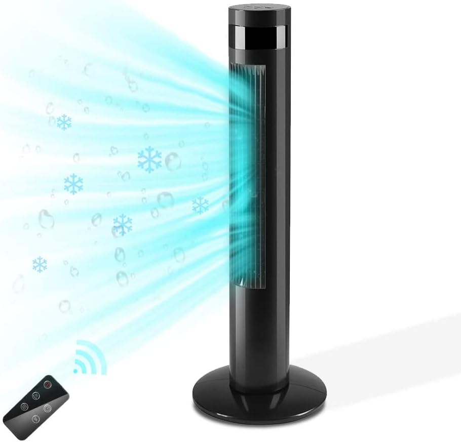 Tower Fan Portable Electric Oscillating Fan Quiet Cooling Remote Control Standing Bladeless Floor Fans 3 Speeds Wind Modes Timer