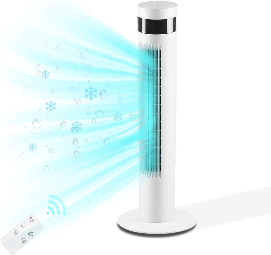 Tower Fan Portable Electric Oscillating Fan Quiet Cooling Remote Control Standing Bladeless Floor Fans 3 Speeds Wind Modes Timer