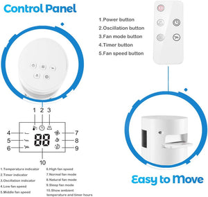 Tower Fan Portable Electric Oscillating Fan Quiet Cooling Remote Control Standing Bladeless Floor Fans 3 Speeds Wind Modes Timer