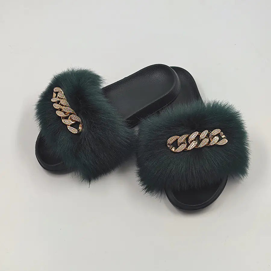 Plush Imitation Fox Fur Flip Flops Fashion Slippers
