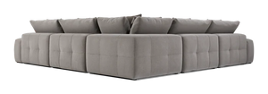 Introducing the Fullerton Modular Sofa 04: a spacious, plush sofa in light gray with a quilted design. This contemporary L-shaped sectional features deep seating and multiple cushions for ultimate comfort.
