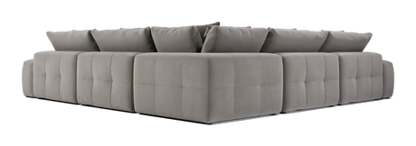Introducing the Fullerton Modular Sofa 04: a spacious, plush sofa in light gray with a quilted design. This contemporary L-shaped sectional features deep seating and multiple cushions for ultimate comfort.