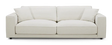 Introducing the Elmore Sofa: a contemporary, cream-colored piece featuring two spacious seat cushions and dual back cushions. Its sleek, straight lines complement a minimalist aesthetic, beautifully showcased against a plain white backdrop.