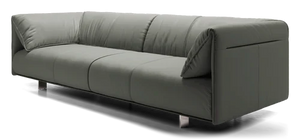 Introducing the Essex Sofa, a modern and minimalist piece with a sleek design, metal legs, plush cushions, and clean lines in an elegant gray color.