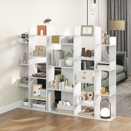 Tree-Shaped Bookshelf with 13 Compartments-White