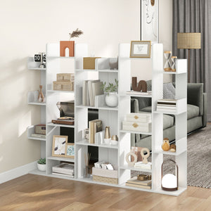 Tree-Shaped Bookshelf with 13 Compartments-White