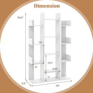 Tree-Shaped Bookshelf with 13 Compartments-White