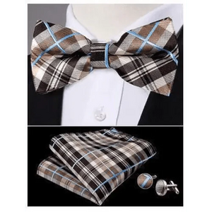Trendy Patterned Silk Jacquard Plaid Bowtie With  Pocket Square And Cufflinks Set For Men Unique  Butterfly Party Wedding Casual Business Bowtie For Men